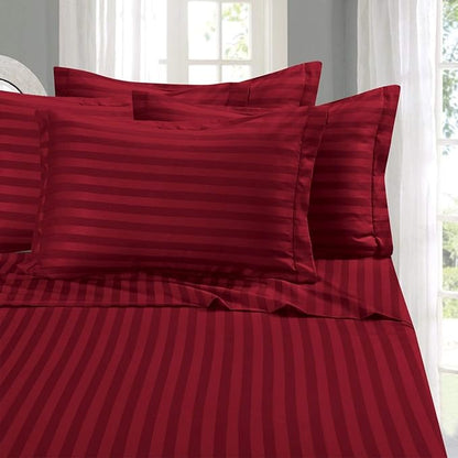 Elegant Comfort Best, Softest, Coziest 6-Piece Sheet Sets! - 1500 Premier Hotel Quality Luxurious Wrinkle Resistant 6-Piece Damask Stripe Bed Sheet Set, Full Burgundy