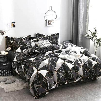 CLOTHKNOW Black White California King Comforter Set Marble Triangle Bedding Comforter Sets Geometric Comforter with 2 x Pillow Cases