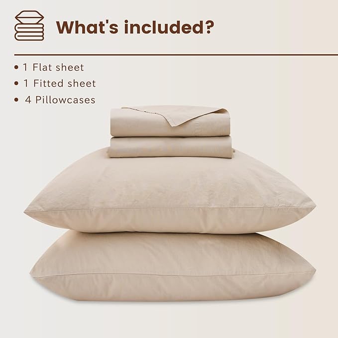 Bedlifes 100% French Flax Linen Sheets Set California King Size-6 Piece Extra Deep Pocket 18-24",Soft Breathable Cal King Bed Sheets with Temperature Regulating & Moisture-Wicking(Linen