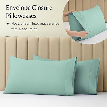 LuxClub 4 PC Queen Sheet Set, Breathable Luxury Bed Sheets, Deep Pockets 18" Wrinkle Free Cooling Sheets Machine Washable Hotel Bedding Silky Soft - Light Teal Queen