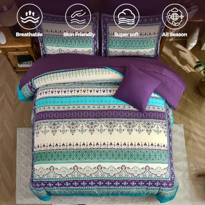 Boho Comforter Set Queen Size,8 Pieces Paisley Border Bedding Set