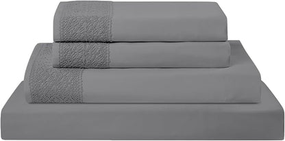 Modern Threads 4 Piece Microfiber Sheet Set – Soft Cooling Bed Sheets with Crochet Lace – Deep Pocket, Wrinkle Free, Breathable, Hotel Luxury Bedding, Charcoal Gray, King