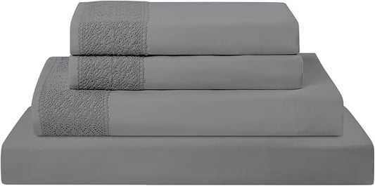 Modern Threads 4 Piece Microfiber Sheet Set – Soft Cooling Bed Sheets with Crochet Lace – Deep Pocket, Wrinkle Free, Breathable, Hotel Luxury Bedding, Charcoal Gray, King