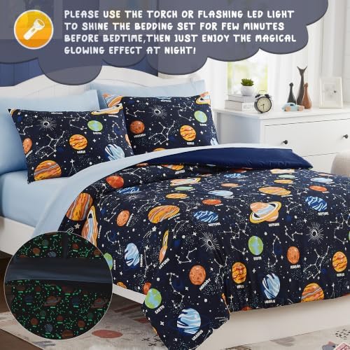 Boys Queen Size Bedding Set - 7 Pieces Space Kids Queen Comforter Set