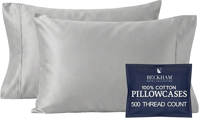 Beckham Hotel Collection Pillowcases King Size Set of 2, Cool Touch Cotton Sateen Fabric, 500TC, Silky Smooth & Soft, Open End, Dark Gray