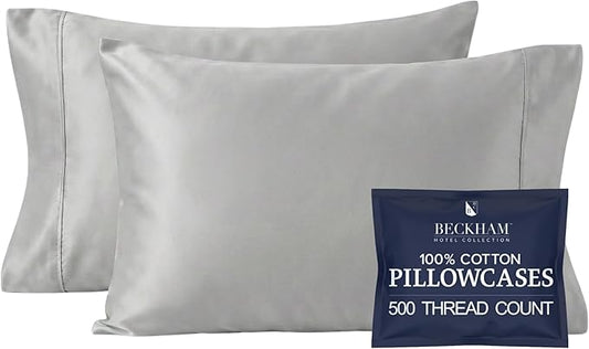 Beckham Hotel Collection Pillowcases Queen Size Set of 2, Cool Touch Cotton Sateen Fabric, 500TC, Silky Smooth & Soft, Open End, Dark Gray