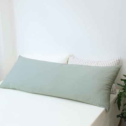 MooMee Body Pillow Cover Pillowcase with Zipper 100% Washed Cotton Linen Like Textured Breathable Durable Soft Comfy (Sage Green, 21”x54”, 1PC)