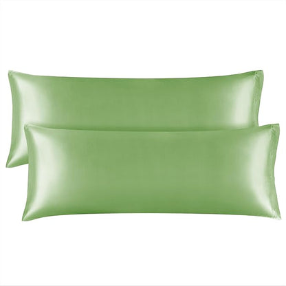 BEDELITE Satin Body Pillow Cover 2 Pack, Super Soft and Cooling Body Pillow Pillowcase for Hair and Skin, Breathable Silky Full Long Pillowcase Cover(20"x54", Sage Green)