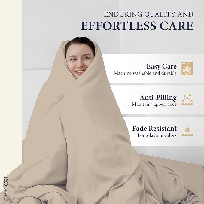 Ashton Sheets 100% Egyptian Cotton Pillow Cases King Size Set of 2 - Luxury 1200 Thread Count Sateen Taupe Pillow Covers, Silky Soft & Cooling Extra Long Staple Pillowcases, Fits King Size Pillows