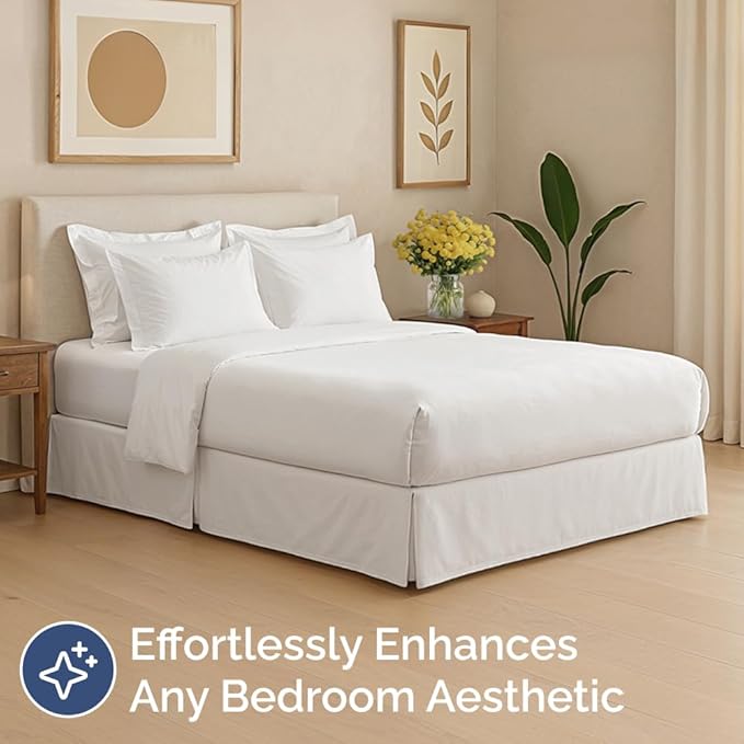 Pleated Bed Skirt Full Size - 3 Sided Pleated Bed Skirt Full - Ultra-Soft, Easy Fit with 12 Inch Tailored Drop - Hotel Quality, Wrinkle Free & Fade Resistant - for Women, Men, Kids and Teens - White