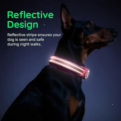 Airtag Dog Collar, Reflective Ultra-Durable Nylon Padded with QR Code Buckle & IP68 Waterproof Air Tag Holder Compatible for Apple AirTag, Comfortable for Small Medium Large Dogs(Hot Pink,M)