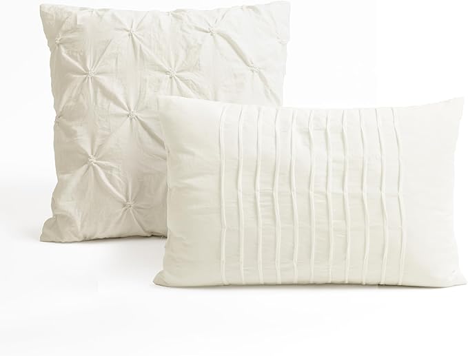 Lush Decor Ravello Pintuck Comforter Set - Luxe 5 Piece Textured Bedding Set - Traditional Glam & Farmhouse Inspired Bedroom Decor - King, Ivory