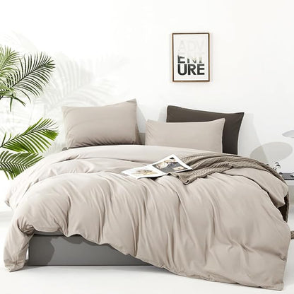 CLOTHKNOW Light Khaki Full Size Comforter Sets Beige Khaki Bedding Sets Soft Oatmeal Comforter with 2 x Pillowcases