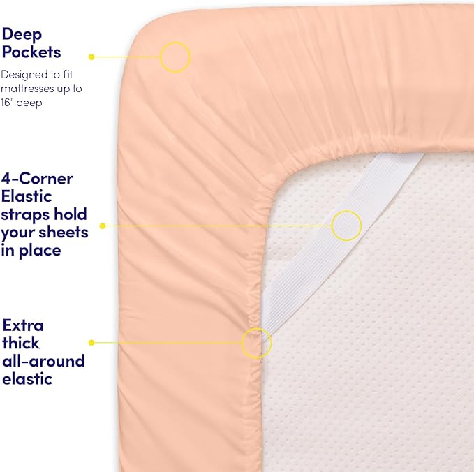 1500 Supreme Collection Twin Sheet Sets Peach - 3 Piece Bed Sheets and Pillowcase Set for Twin Mattress - Extra Soft, Elastic Corner Straps, Deep Pocket Sheets, Twin Peach