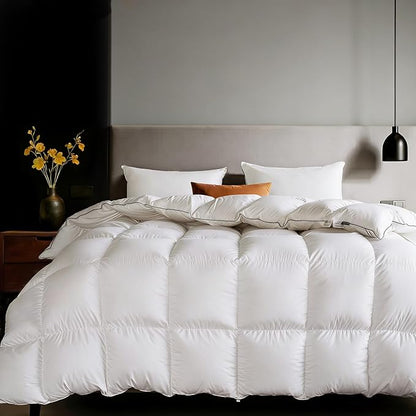 Goose Feather Down Fiber Comforters Queen Size, Extra Fluffy White Duvet Insert, Ultra-Soft, Breathable, Noiseless, All Season Hotel Luxury Collection Bedding Comforters 90"x90"
