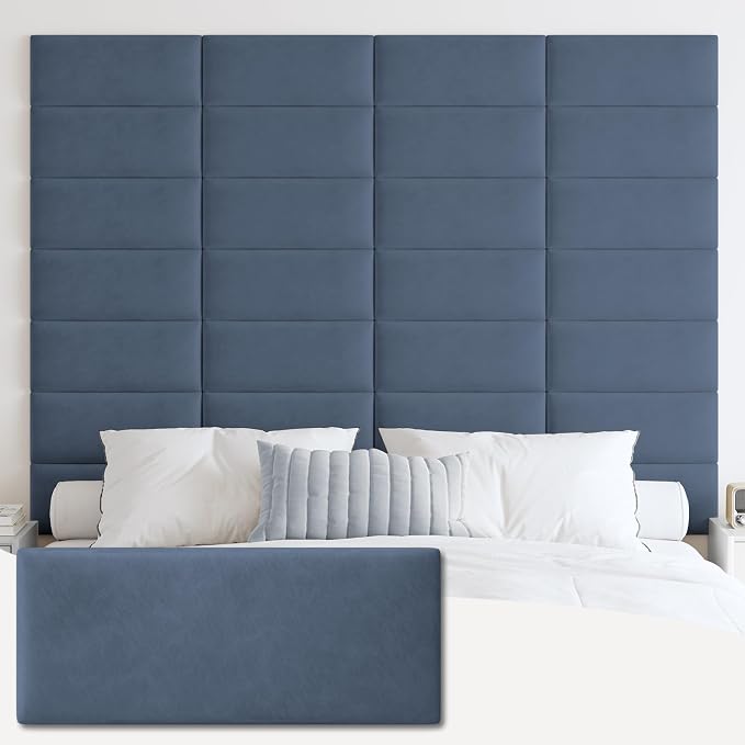 IFNOW Wall Mounted Headboard, Peel and Stick Panels, Navy Blue, Queen | Upholstered 3D Soundproof Acoustic Panels Reusable and Removable Padded Leather Bed Headboard, 6 Panels 9.84" x 23.62"