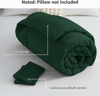 CozyLux Twin/Twin XL Comforter Set Emerald Green, 2 Pieces Twin Extra Long Solid Breathable Bedding Sets College Dorm, Luxury Soft Bed Set with Down Alternative Comforter and 1 Pillowcase All Seasons