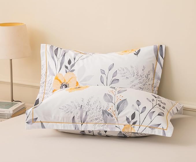 King Size Duvet Cover Set with Button Closure - Black and Yellow Botanical Luxury Bedding for a Comfortable Sleeping