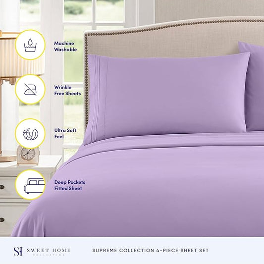 Queen Size Bed Sheets - Breathable Luxury Sheets with Full Elastic & Secure Corner Straps Built In - 1800 Supreme Collection Extra Soft Deep Pocket Bedding Set, Sheet Set, Queen, Lavender