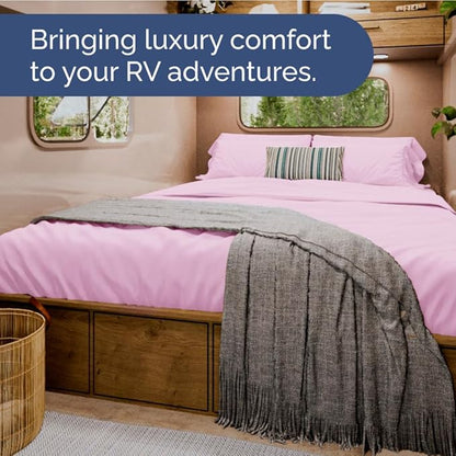 Short Queen Size 4 Piece Sheet Set - RV Short Queen, Soft, Breathable & Cooling Bed Sheets Set w/ Deep Pockets - Hotel Luxury Bedding for Women, Men, Kids, Teens, Boys & Girls - Oeko-Tex - Light Pink