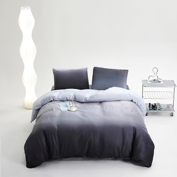 CLOTHKNOW Gray White Comforter Sets Twin/Twin XL Gradient Grey Velvet Bedding Comforter Sets Gray Bed Sets Soft