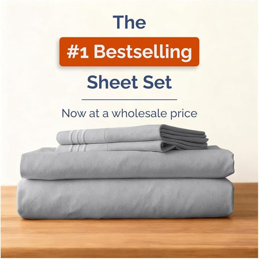 Bulk Case Pack of 16 Sheet Sets - (16) Complete Full Size Sheet Sets with Deep Pockets - Wholesale Bulk Bedding for Hotels, Spas & Airbnbs - Breathable, Cooling and Wrinkle Free - (Full, Steel Blue)