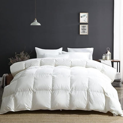 APSMILE King Size Luxury 100% Organic Cotton All Season Down Feather Fibers Comforter, Extra Fluffy Medium Warmth Duvet Insert(106x90, Ivory White)