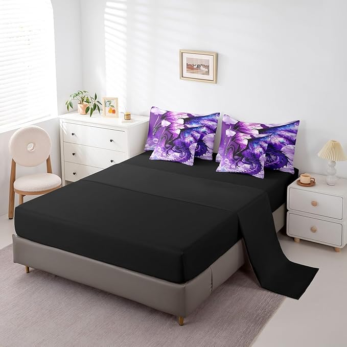 Erosebridal 3D Dragon 7 Piece Comforter Set Full Bed in a Bag,Fantasy Dragon Wings Vintage Gothic Bedding Sets Prehistoric Wildlife Sheet Set with Comforter