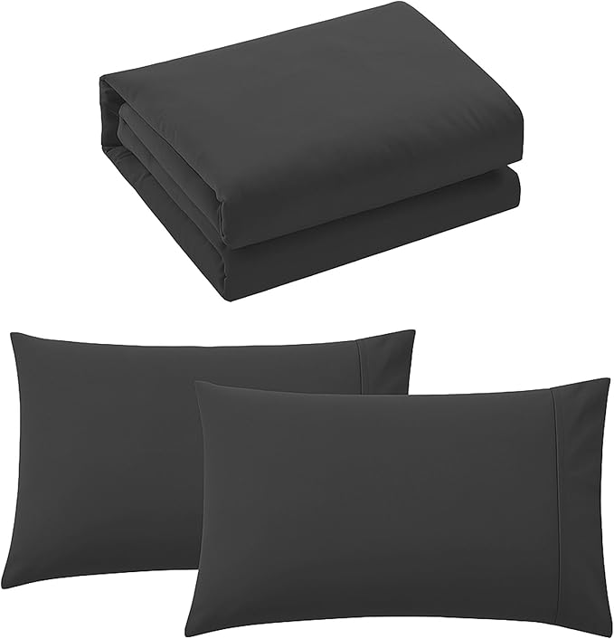 Pure Bedding Duvet Cover Queen Size - 3 Pieces Extra Soft Bedding Set, Includes 1 Duvet Cover 90x90 Inches with Zipper Closure & 2 Pillow Shams, Comforter Not Included, Dark Grey