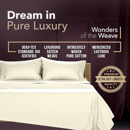 TEXAS LINEN CO. 100% Egyptian Cotton Pillowcases Queen Size Set of 2 - Luxury 2000 Series Standard/Queen Pillow Cases, Soft Cooling, Envelope Closure Hotel Quality Pillowcase (21 x 32, Ivory)