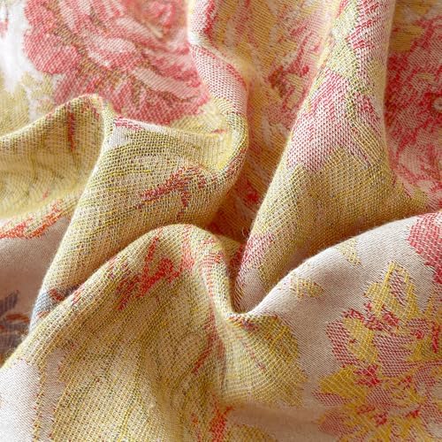 VM VOUGEMARKET Pastoral Double Layer Gauze Cotton Duvet Cover Set – Peach Blush Floral Jacquard,Cozy Reversible Vintage Bedding Set King Size