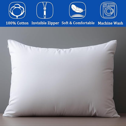 Pillow Protectors with Zipper Queen Size-100% Cotton Pillowcases for Hair and Skin, Comfort Soft Pillow Case Protector for Easy Care, White Pillow Cases Covers with Hidden Zipper, 1 Pack/20X30