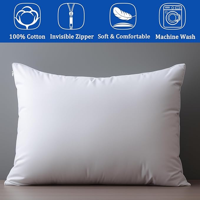 King Size Pillow Protectors with Zipper-100% Cotton Pillowcases for Hair and Skin, Comfort Soft Pillow Case Protector for Easy Care, White Pillow Cases Covers with Hidden Zipper, 1 Pack/20X36