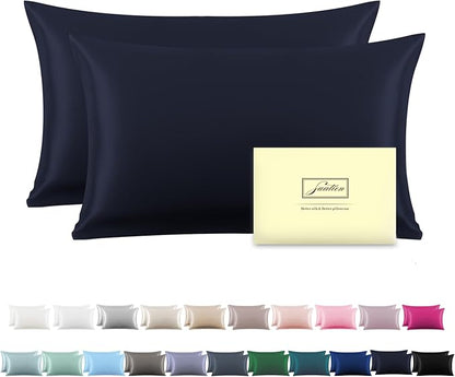 Silk Pillow Cases 2 Pack Soft Breathable and Sliky King Size Pillow Cases Set of 2,Natural Mulberry Silk Pillowcase Set of 2 for Hair and Skin with Hidden Zipper (Navy Blue,20"X 36",2pcs)