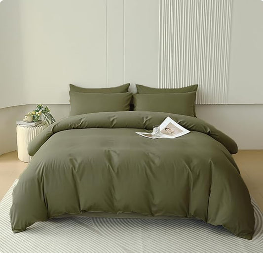 Houseri Army Green Twin Boys Bedding Set - Olive Green Solid Comforters & Quilt with Dark Green Sheets (Size: Twin)
