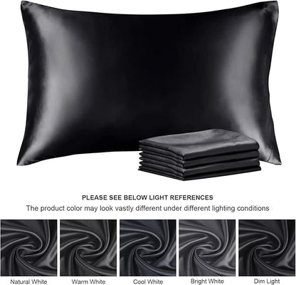 BEDELITE Satin Pillowcase for Hair and Skin, Super Soft Similar to Silk Pillow Cases 4 Pack with Envelope Closure, Cooling Pillowcases for Women Men (20"x30" Queen Size, Black)