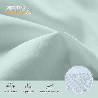 YIYEA Pillow Cases Queen Size Set of 4, Ultra Soft 1800TC Hotel Quality Double Brushed Microfiber Embroidered Pillowcases, Envelope Closure, Fade Resistant (20"x30", Aqua)