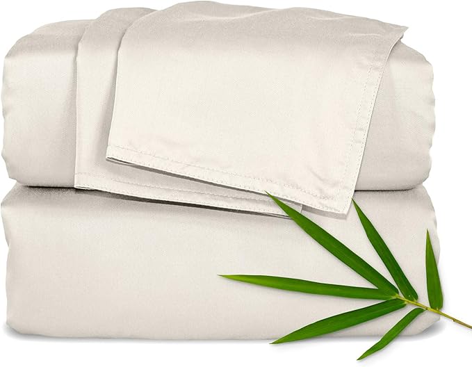 Pure Bamboo California King Sheets, Genuine 100% Organic Viscose Derived from Bamboo Bed Sheet Set, Soft & Cooling, Double Stitching, 2 Year Quality Promise (California King, Creme)