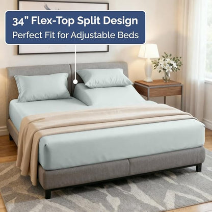 Flex Top Split Head King 4 Piece Sheet Set - Comfy Breathable & Cooling Bed Sheets Set - Hotel Luxury Bedding for Women, Men, Kids, Teens, Boys & Girls - Deep Pockets, Ultra-Soft - Oeko-Tex - Ice Blue
