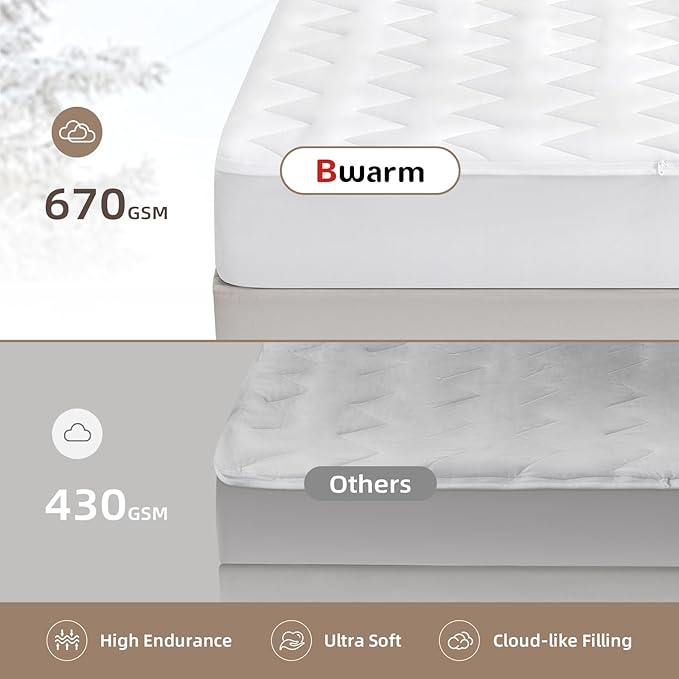 Bwarm Premium Multi-Zone Heated Mattress Pad Cal King, Dual Control 72" x 84", 9 Heat Settings, 1-12 Hours Auto Off, Individual Body & Feet Settings, Removable Comfort Layer, Machine Washable