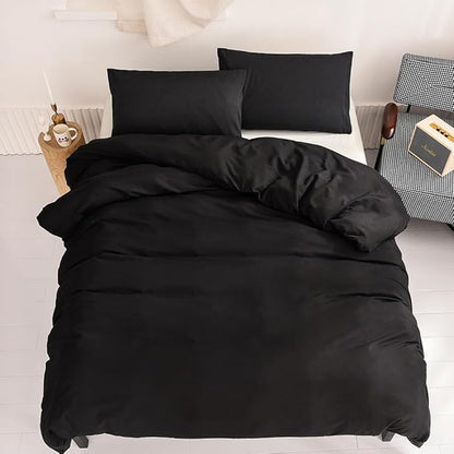 CLOTHKNOW Black Queen Comforter Set 3Pcs Solid Black Bedding Comforter Sets Boys Men Comforter Soft Queen Comforter with 2 x Pillow Cases