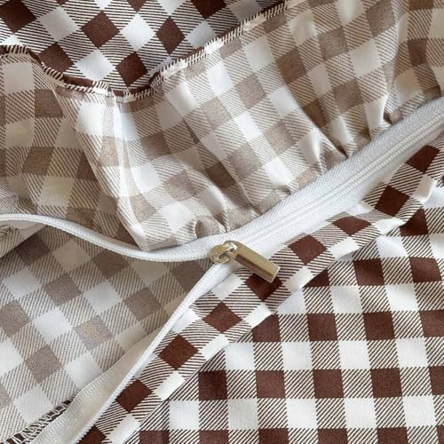 NSNLGSGC Mocha Gingham Ruffle Queen Duvet Cover