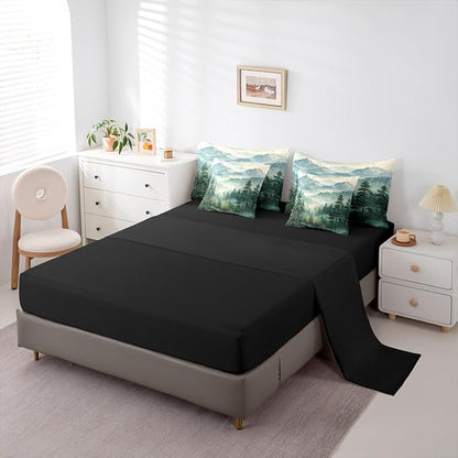 Erosebridal Green Forest Queen Comforter Set with Sheets 7 Piece Woodland Mountain Bed in A Bag Watercolor Pine Tree Bedding Sets for Kids Adults,Nature Aesthetics Bed Set