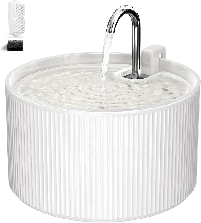 Voluas 2.2L Ceramic Cat Water Fountain with 1 Filter Automatic Pet Fountain | 74oz capacity, ceramic bowl, 4-layer filtration, ultra-quiet pump, faucet and bubbling modes, easy to clean, dishwasher-safe