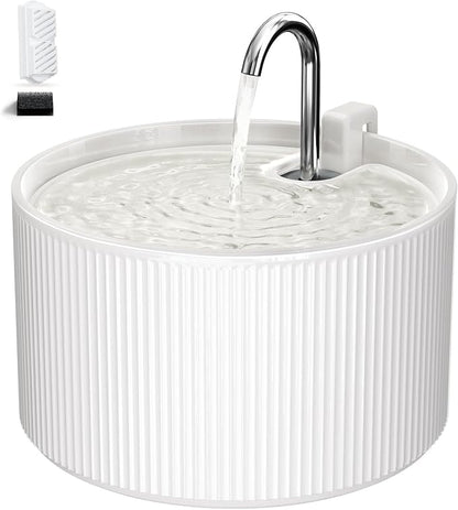 Voluas 2.2L Ceramic Cat Water Fountain with 1 Filter Automatic Pet Fountain | 74oz capacity, ceramic bowl, 4-layer filtration, ultra-quiet pump, faucet and bubbling modes, easy to clean, dishwasher-safe