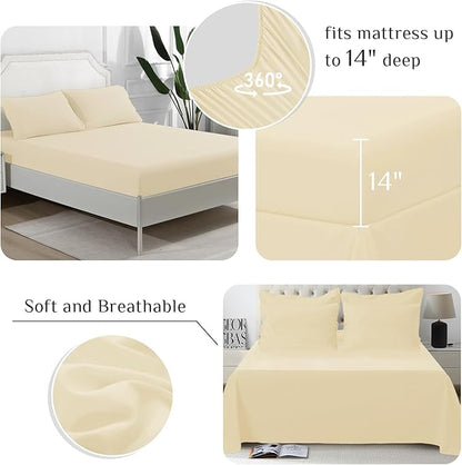 JOLLYVOGUE California King Comforter Set, Ultra-Soft Bed in a Bag Cal King Size 7 Pieces, Oeko-TEX Certified Bedding Set with Down Alternative Comforter, Sheets, Pillowcases & Shams, Light Yellow
