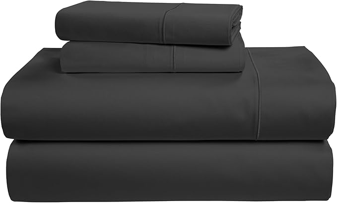 LANE LINEN 100% Egyptian Cotton Queen Sheets, Long Staple Mercerized Cotton No Pill Fade Resistant Silky Sateen Weave for Soft & Comfy Good Night Sleep, Deep Pocket Fits 15" Mattress - Moonless Night