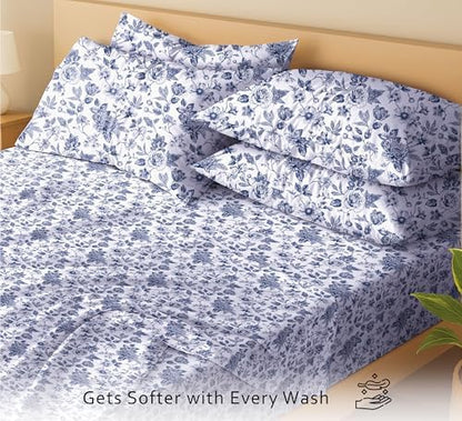 RUVANTI 100% Cotton Queen Sheets, Percale Queen Sheet Set, Wild Flower