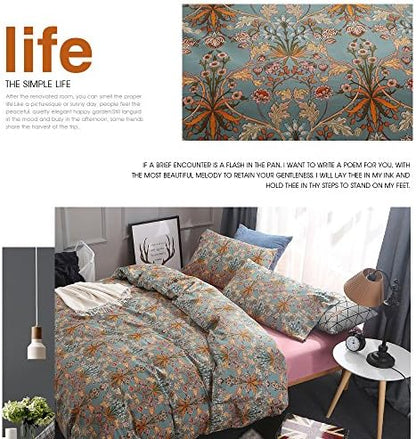 VM VOUGEMARKET Green Gold Duvet Cover Queen,Medallion Paisley Print Bedding Set 400 Thread Count Percale Cotton Vibrant Bohemian Pattern Quit Cover with Zipper Closure