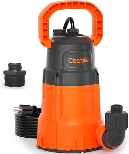 Submersible Utility Water Pump, 2160 GPH Portable Sump Pump with Copper Motor, Plug and Work for Pond, Garden Watering, Pool Transfer, or Hot Tub Emptying